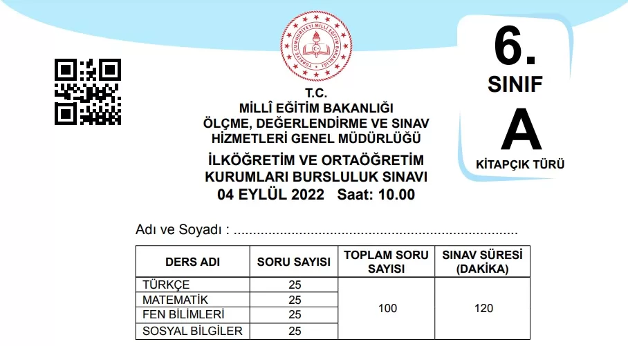 6. Sınıf Bursluluk Sınavı Soruları 2022