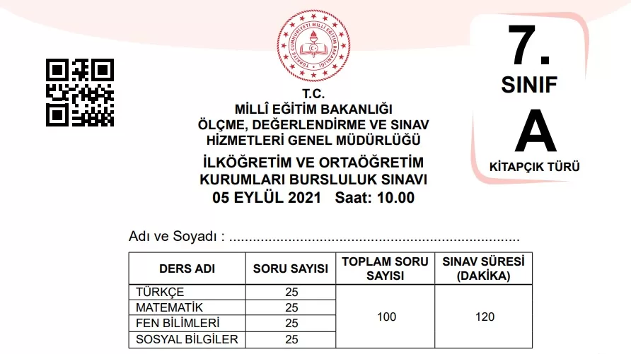 7. sınıf bursluluk sınavı soruları 2021 pdf indir çıkmış sorular çöz