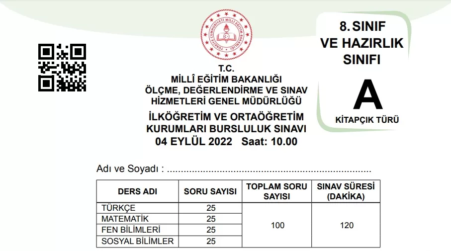 8. sınıf bursluluk sınavı soruları 2022 pdf indir çöz