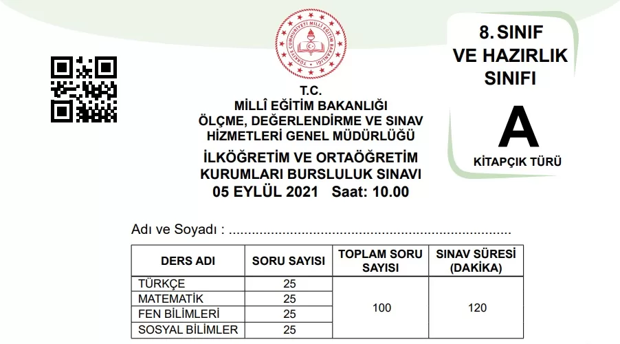 8.sınıf bursluluk sınavı soruları çöz 2021